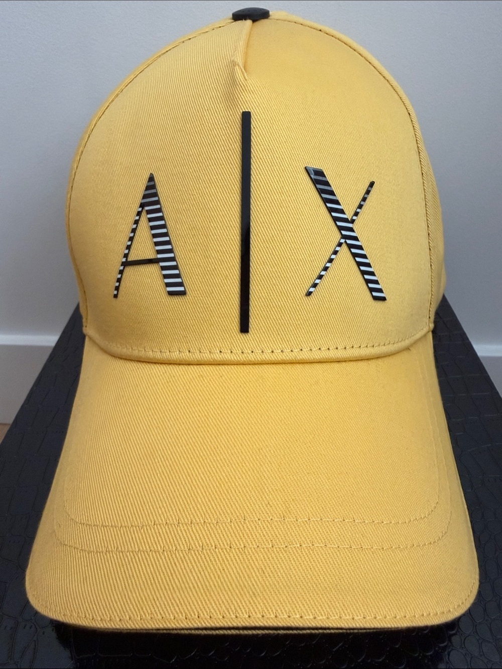 A/X Armani Exchange Yellow Baseball Cap with Black Striped Logo
